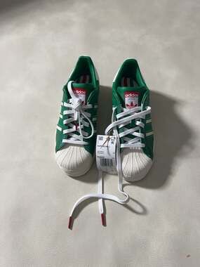 adidas Superstar J Kids Green Off White Shell Toe Sneakers HQ9959